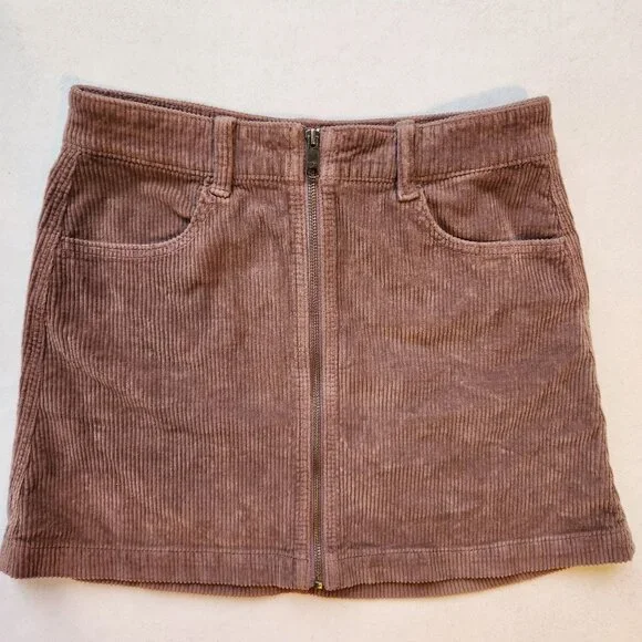 American Eagle Super Hi-Rise A-Line Corduroy Mini Skirt Zipper Mauve Cream Cute - Picture 2 of 12